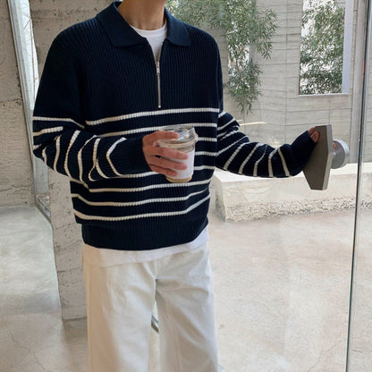 ANYANG Striped Half-Zip Sweater